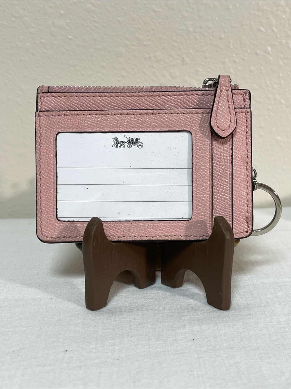 Coach Pink Leather ID Card Case with Keyring
